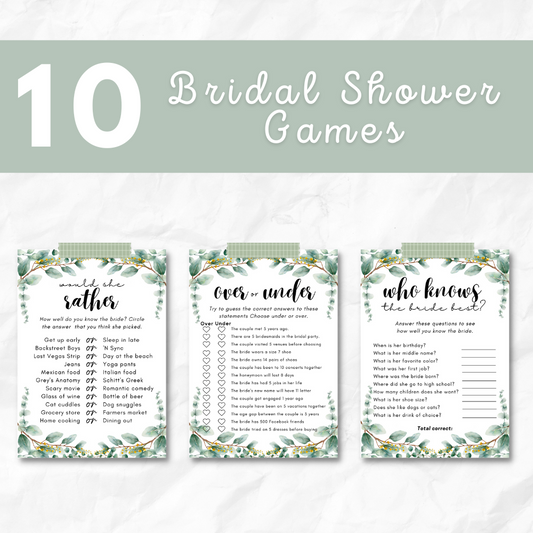 Bridal Shower Printable Games - Green