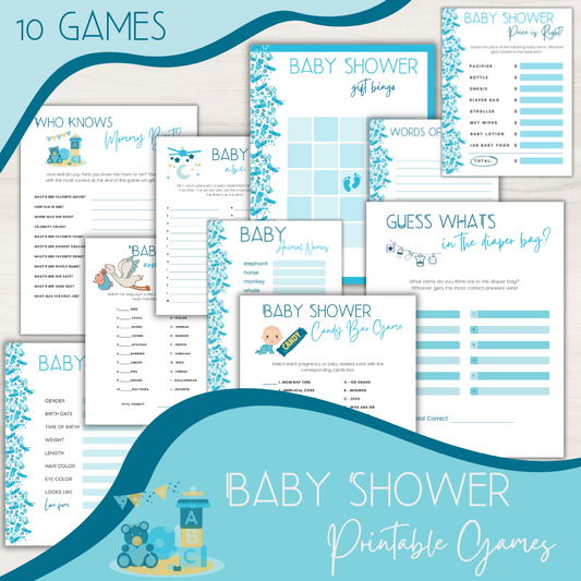 Baby Shower Printable Games - Blue