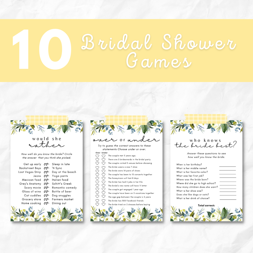 Bridal Shower Printable Games - Blue Floral
