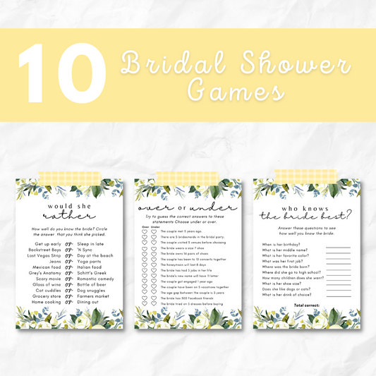 Bridal Shower Printable Games - Blue Floral