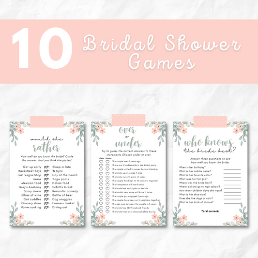 Bridal Shower Printable Games - Pink Floral