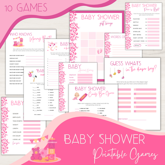 Baby Shower Printable Games - Pink
