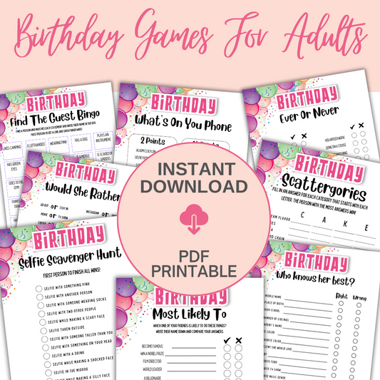 Birthday Printable Games - Women