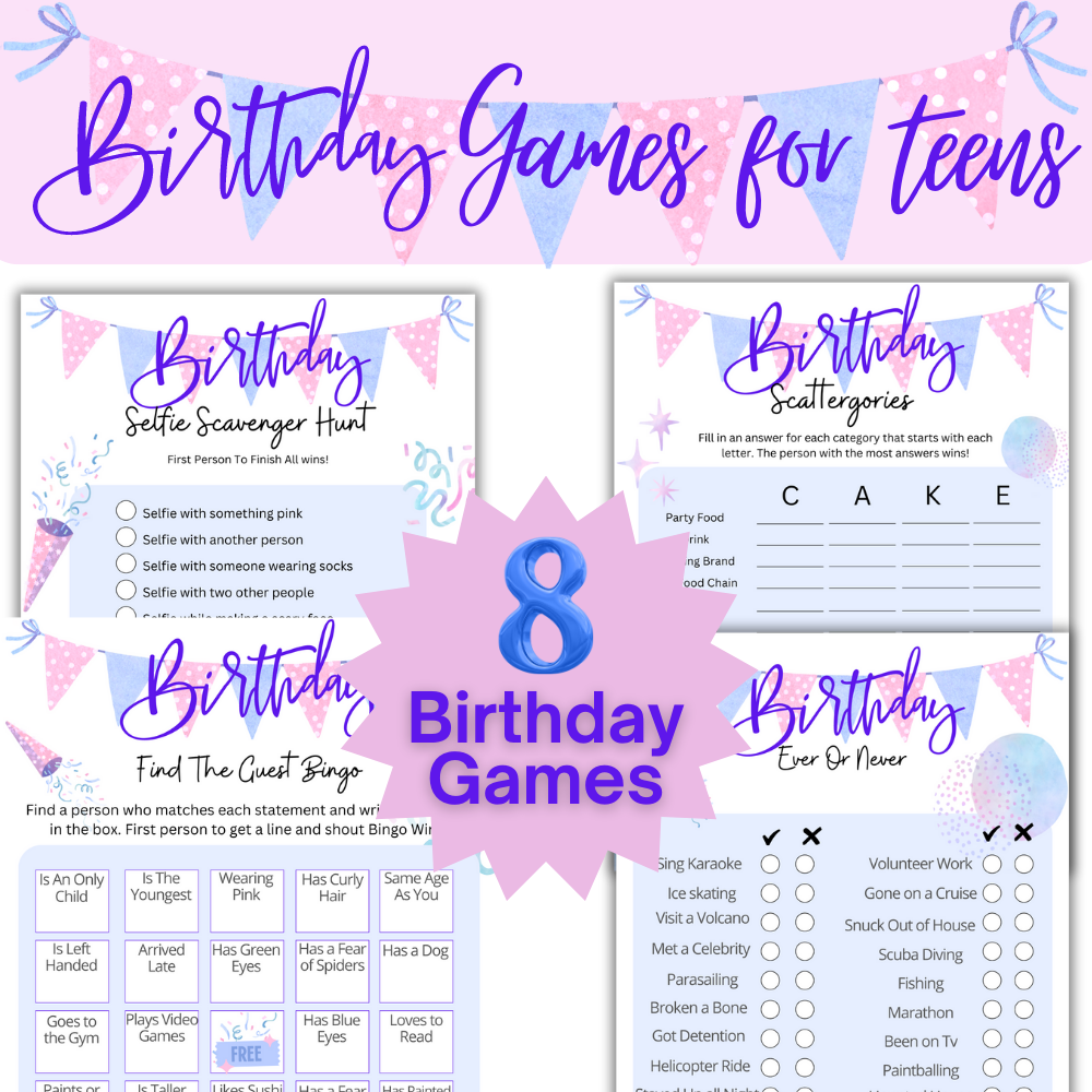 Birthday Printable Games - Teen Girls