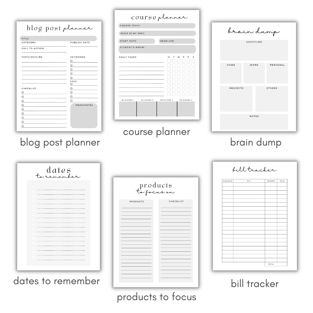 Business Printable Planner - Black & White