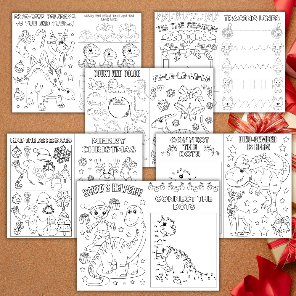 Christmas Dinosaur Kid Activity Printable Booklet