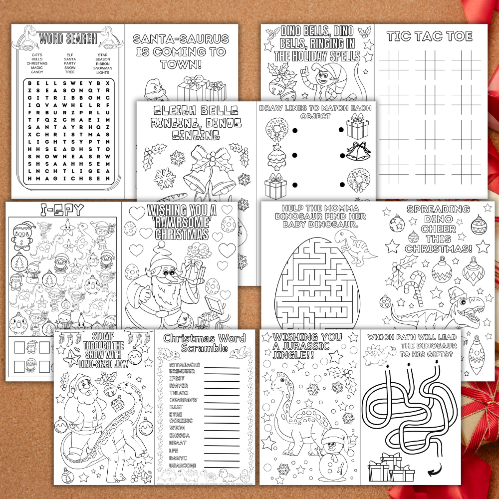 Christmas Dinosaur Kid Activity Printable Booklet