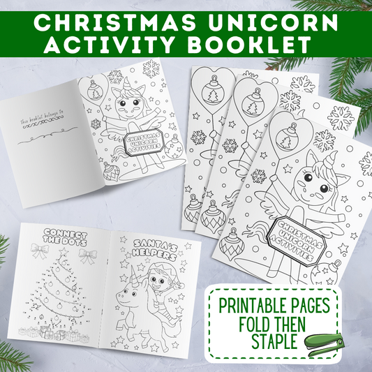 Christmas Unicorn Kid Activity Printable Booklet