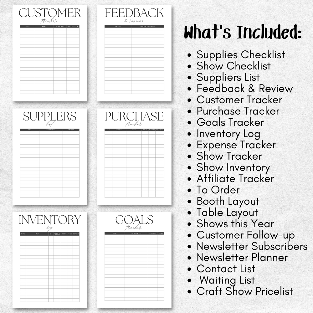 Craft Show Printable Planner - Black & White