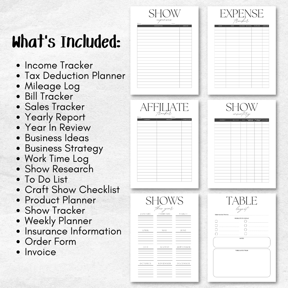 Craft Show Printable Planner - Black & White