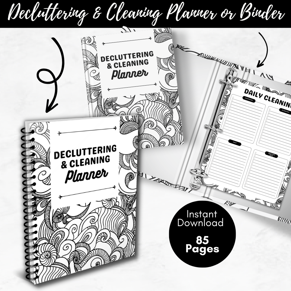 Decluttering and Cleaning Printable Planner - Black & White