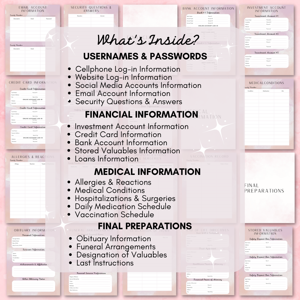 Emergency Printable Planner - Pink