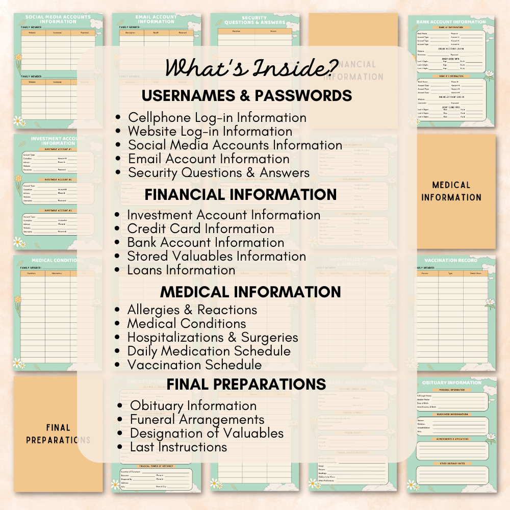 Emergency Printable Planner - Orange & Green