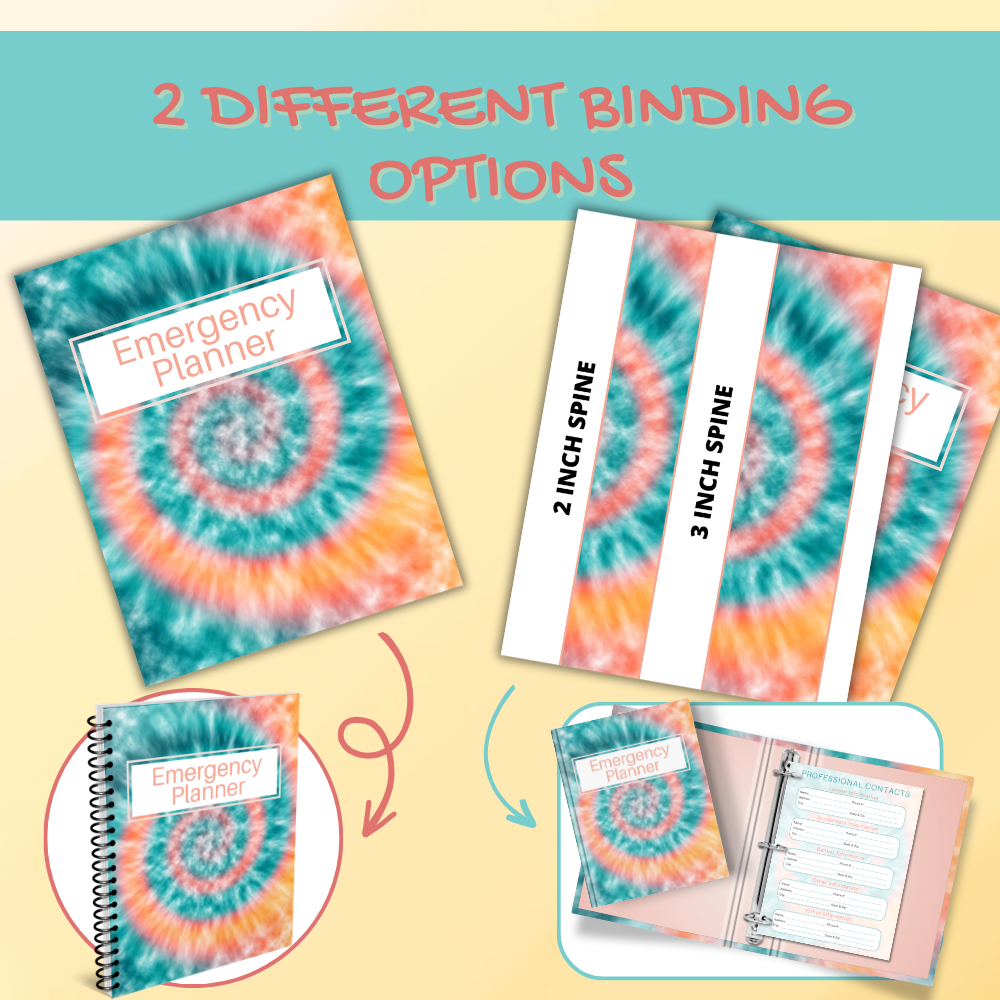Emergency Printable Planner - Tie Dye