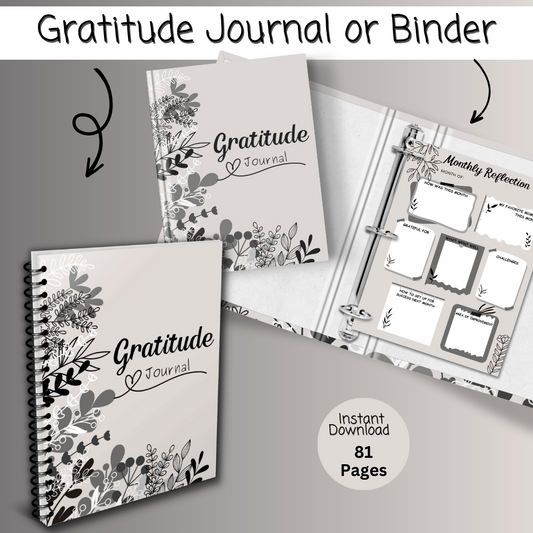 Gratitude Printable Journal - Black & White