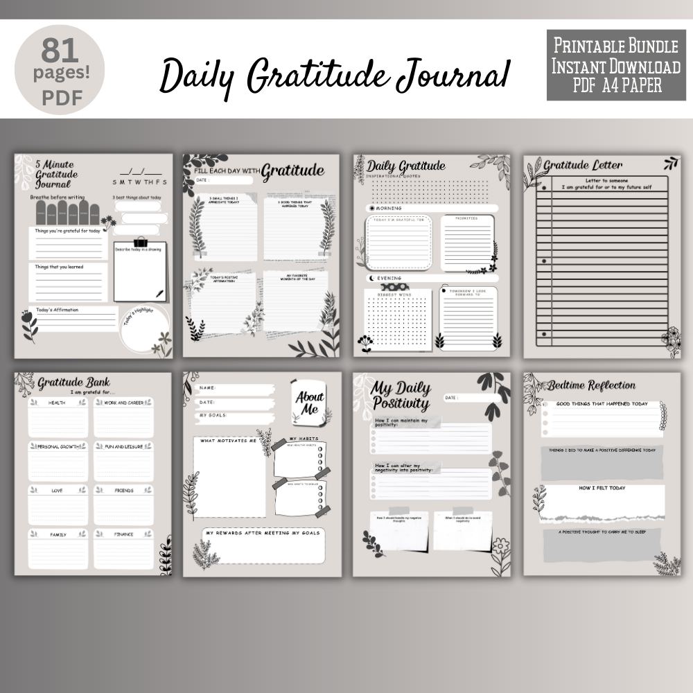 Gratitude Printable Journal - Black & White