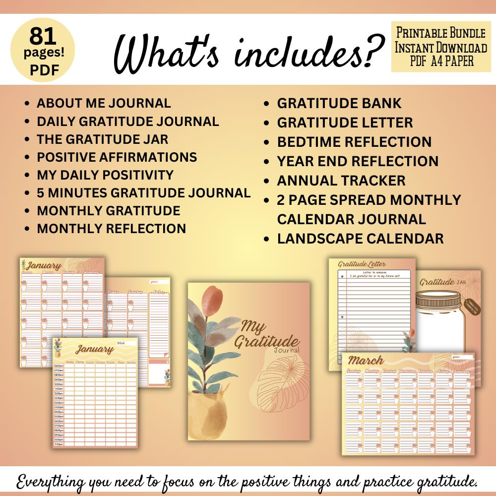 Gratitude Printable Journal - Gold