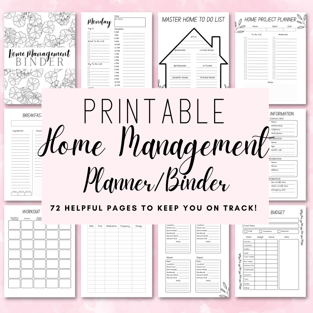 Home Management Printable Planner - Black & White