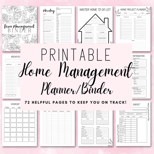 Home Management Printable Planner - Black & White