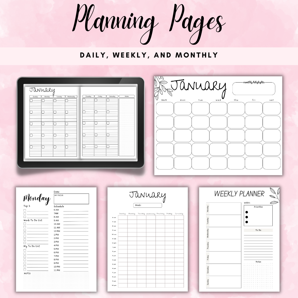 Home Management Printable Planner - Black & White