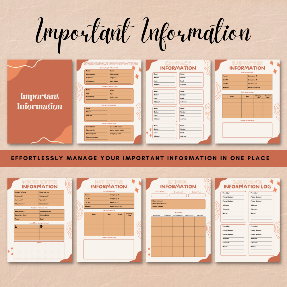 Home Management Printable Planner - Orange