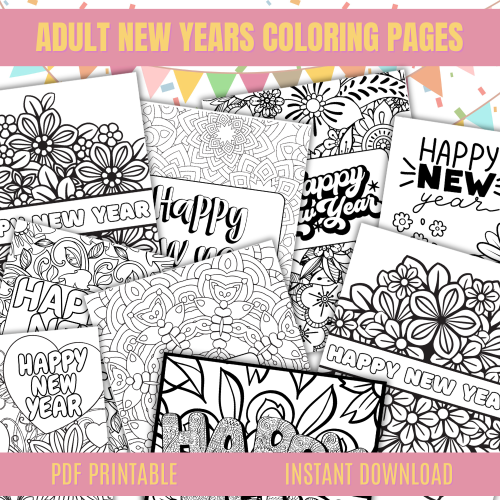 New Years Printable Coloring Pages for Adults