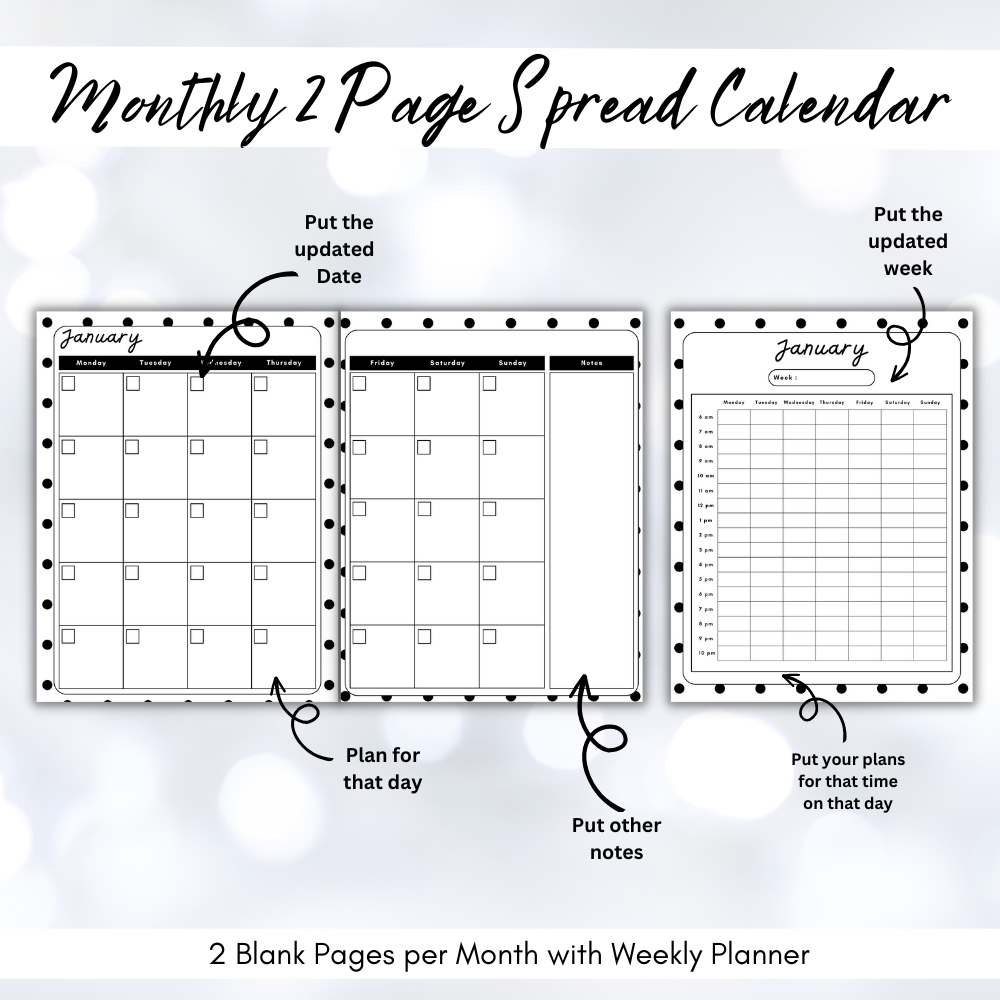 New Years Printable Planner - Black and White