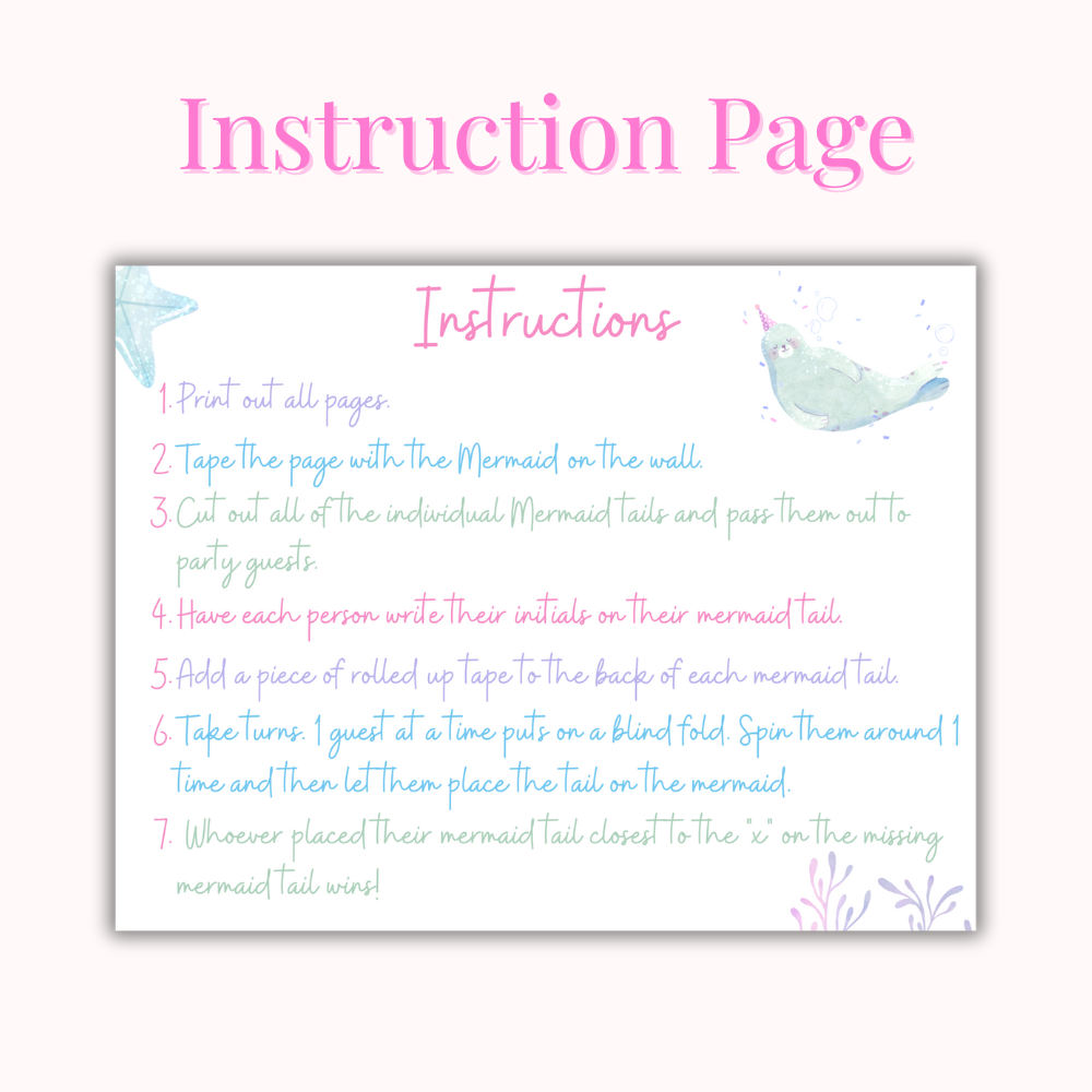 Pin the Tail on the Mermaid Printable Game