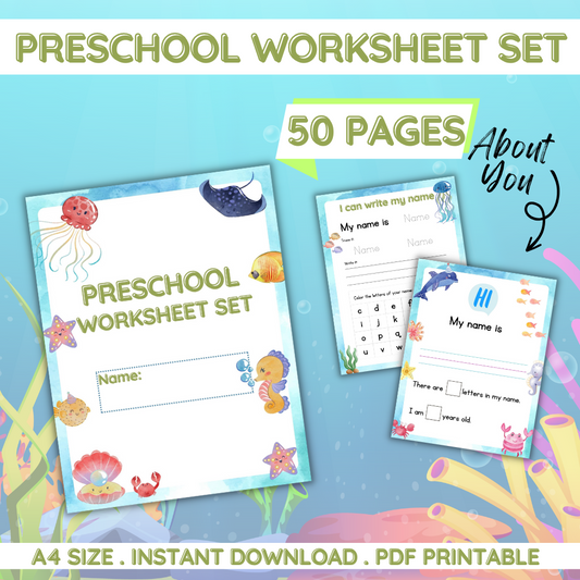Preschool Under the Sea Printable Worksheet Set  -50 Pages