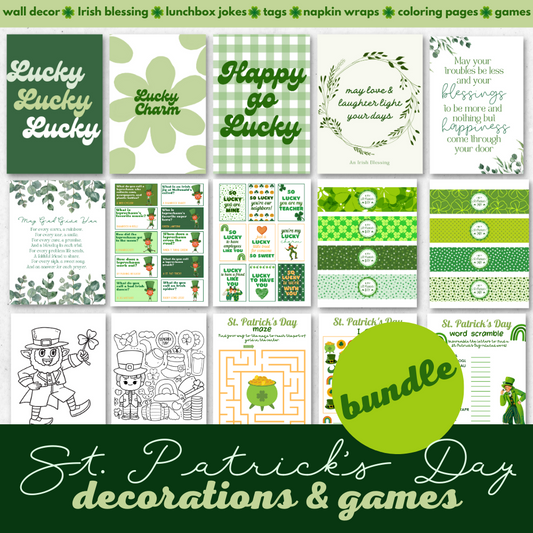 St. Patrick's Day Decorations and Game Printable Bundle