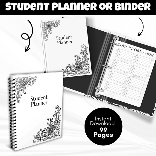 Student Printable Planner - Black & White
