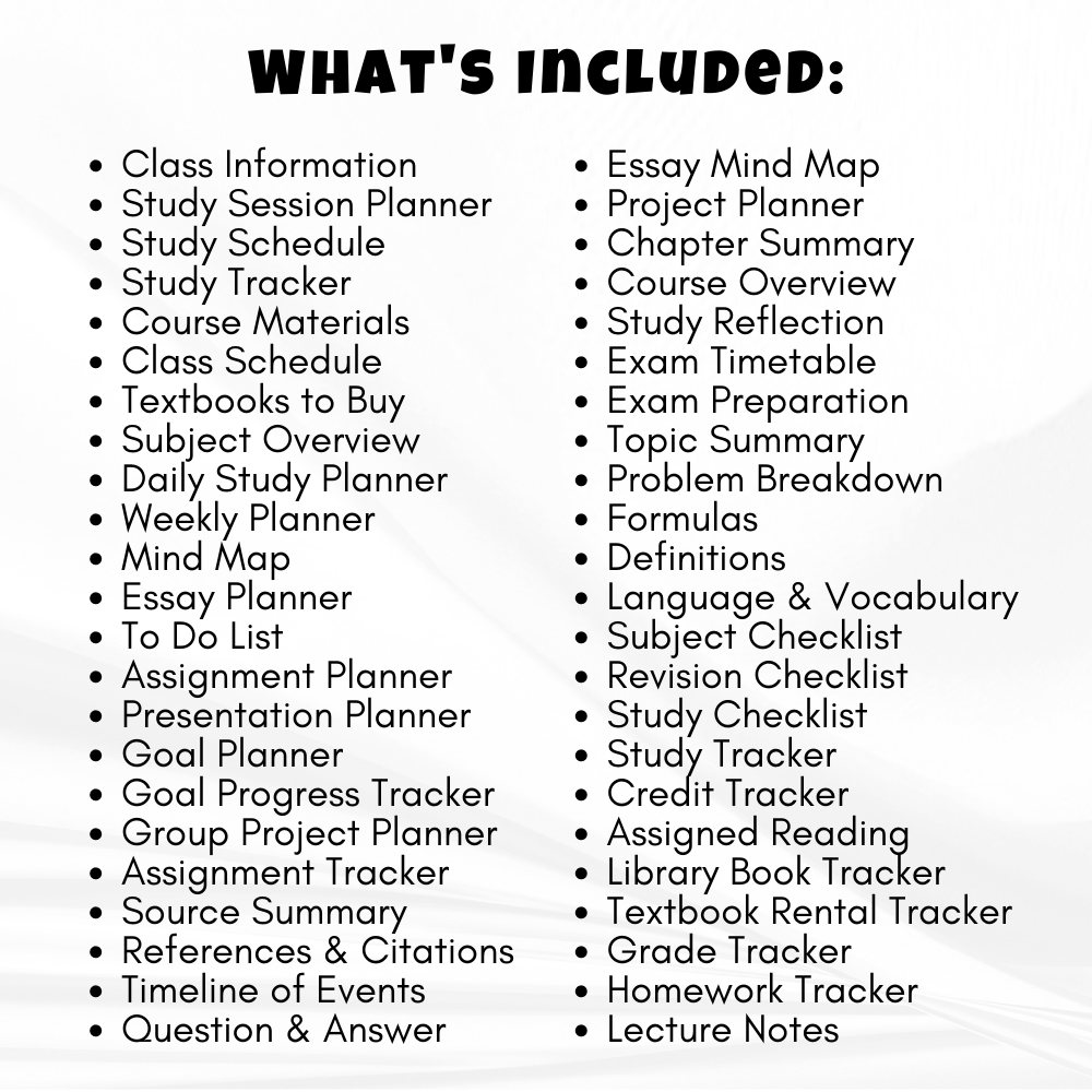 Student Printable Planner - Black & White