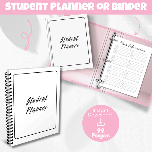 Student Printable Planner - Black & White