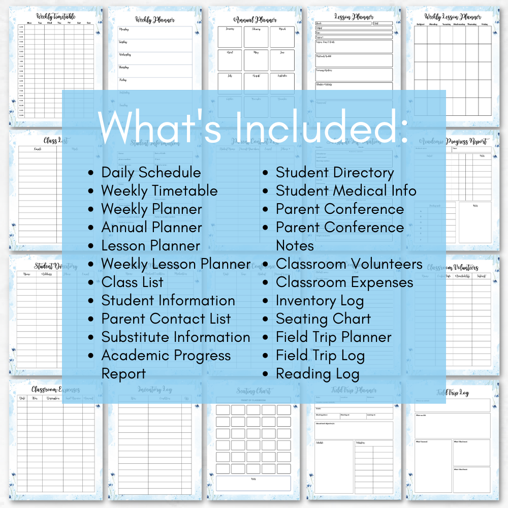 Teacher Printable Planner - Blue