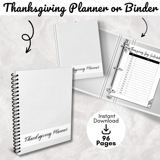 Thanksgiving Printable Planner - Black & White