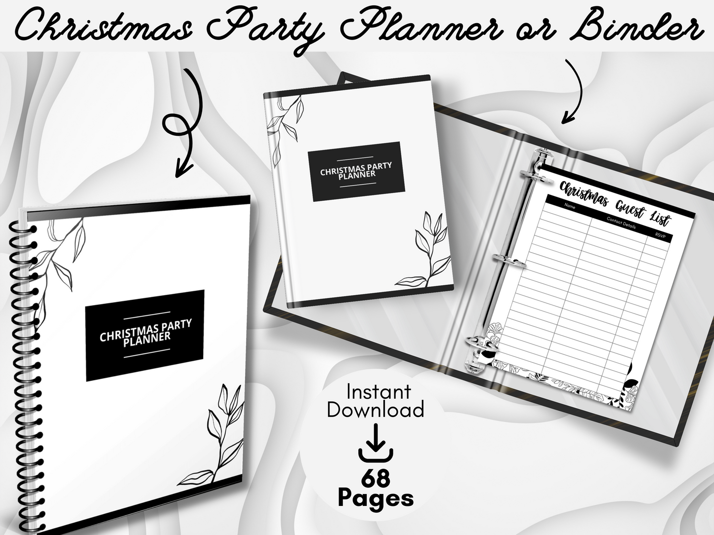 Black and White Chrismas Printable Planner