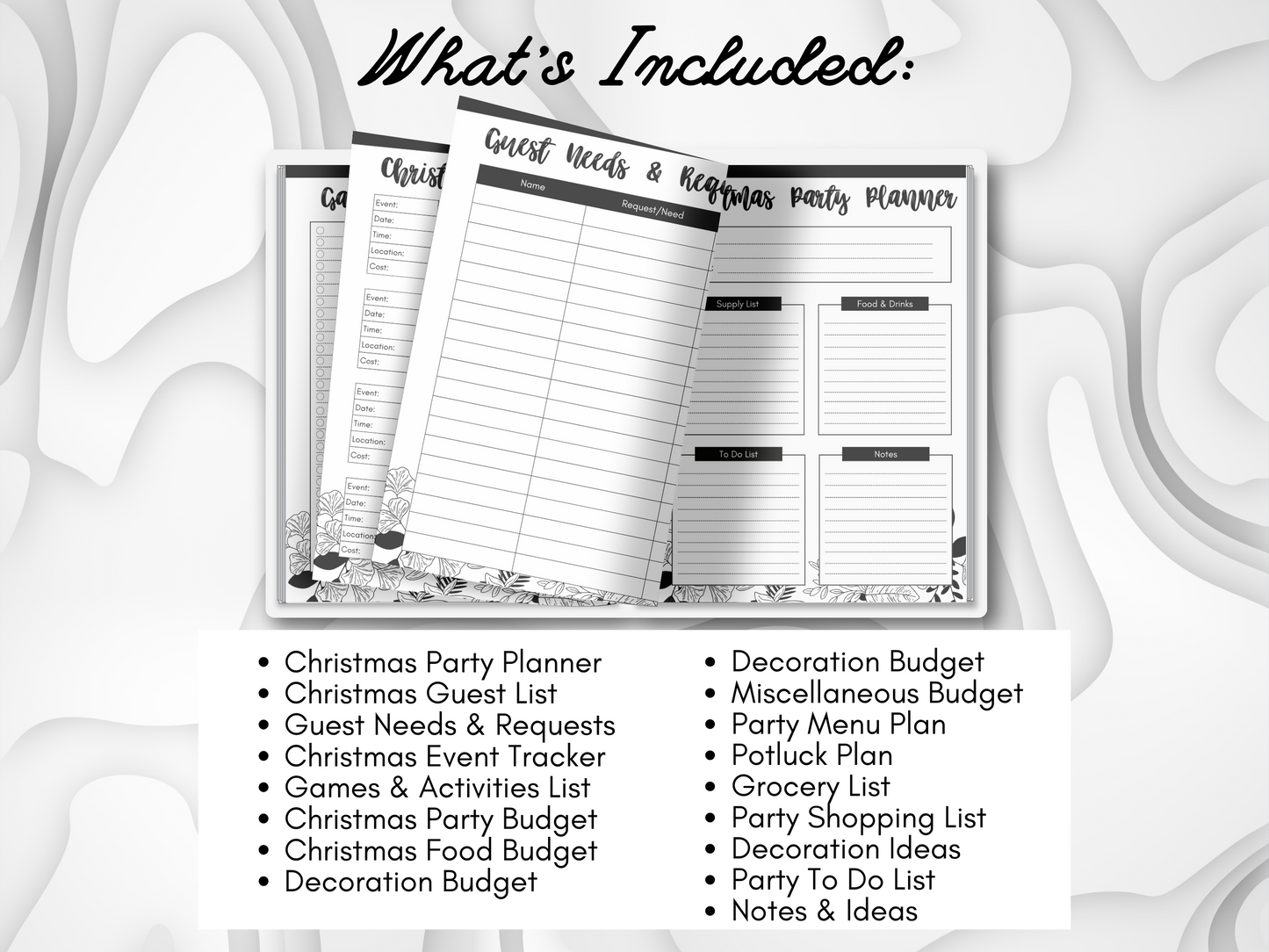 Black and White Chrismas Printable Planner