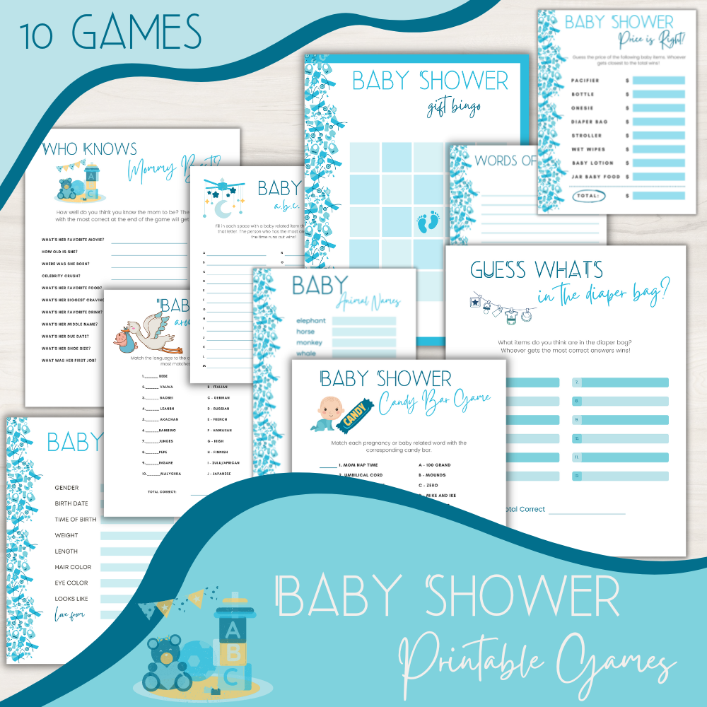 Baby Shower Printable Games - Blue