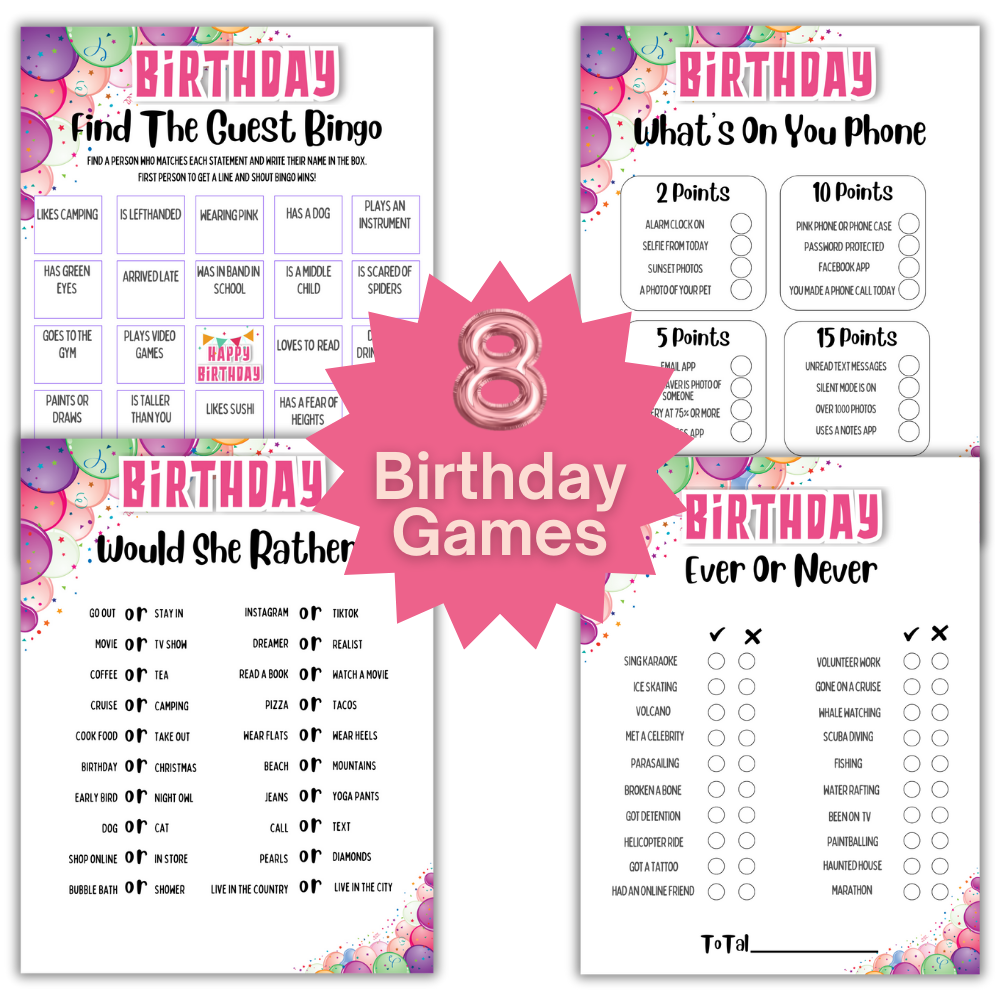 Birthday Printable Games - Women