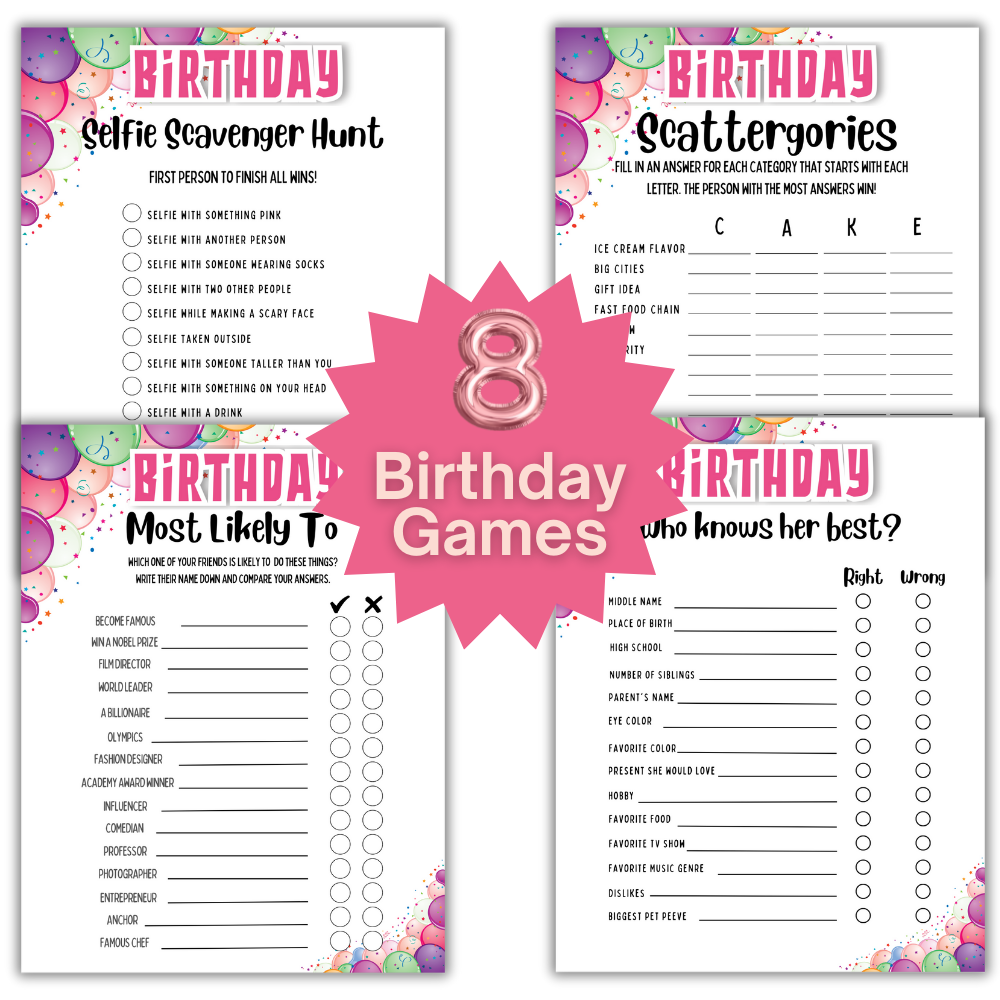 Birthday Printable Games - Women