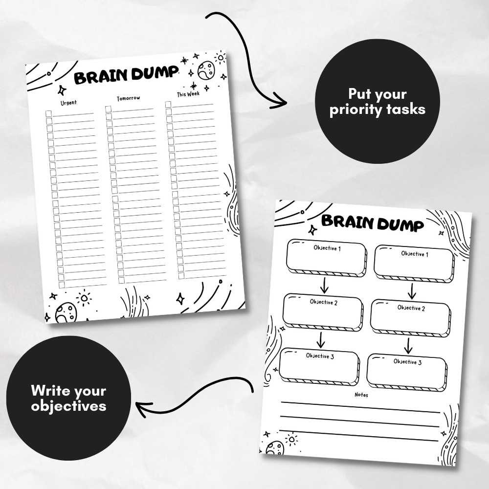 Brain Dump Printable Journal - Black & White