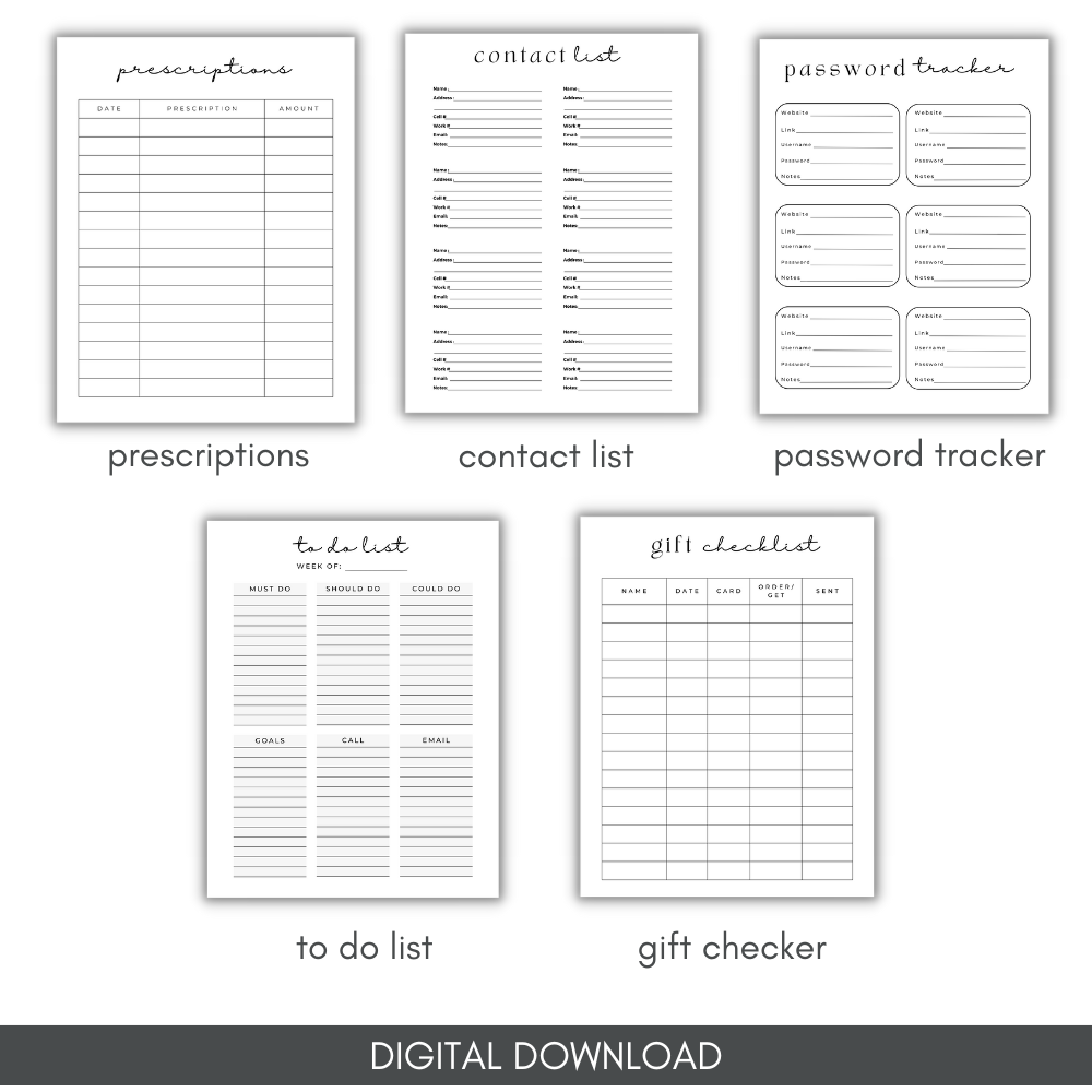 Business Printable Planner - Black & White