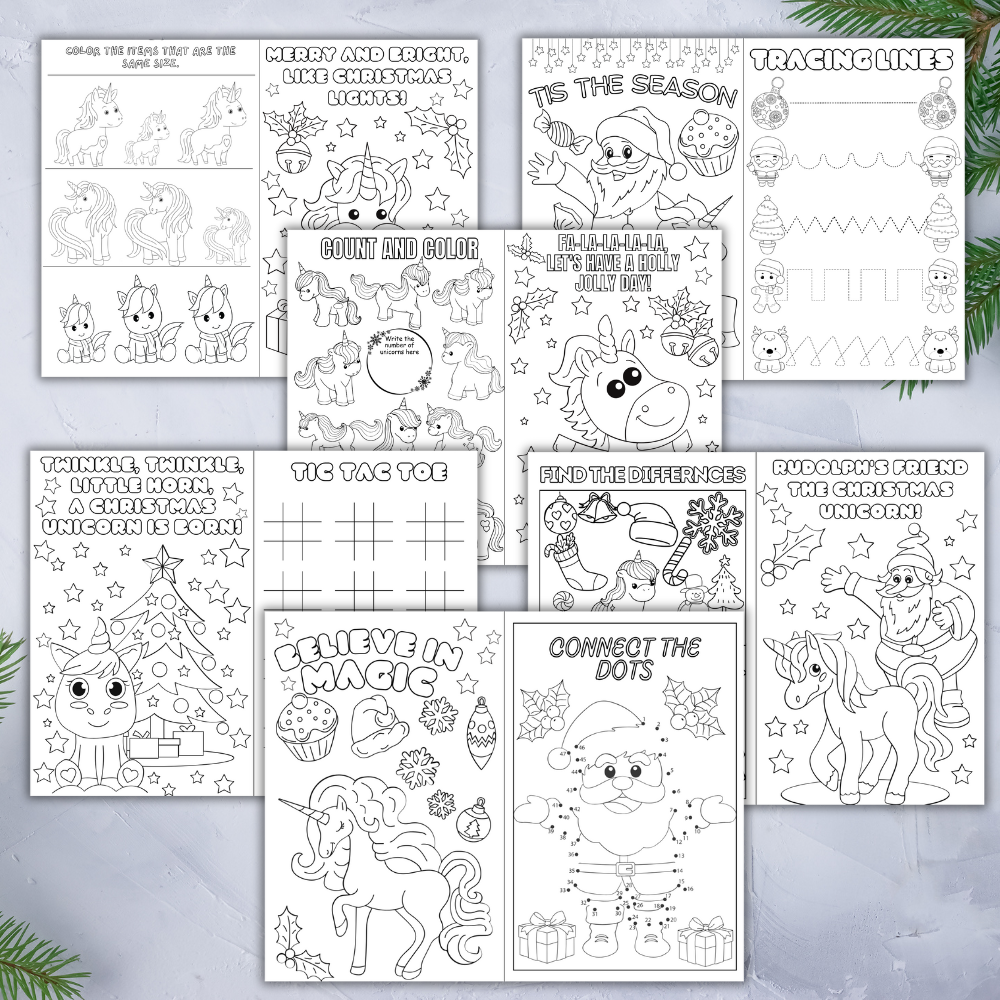 Christmas Unicorn Kid Activity Printable Booklet