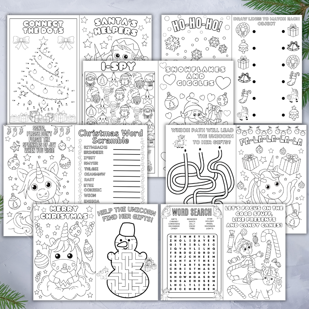 Christmas Unicorn Kid Activity Printable Booklet