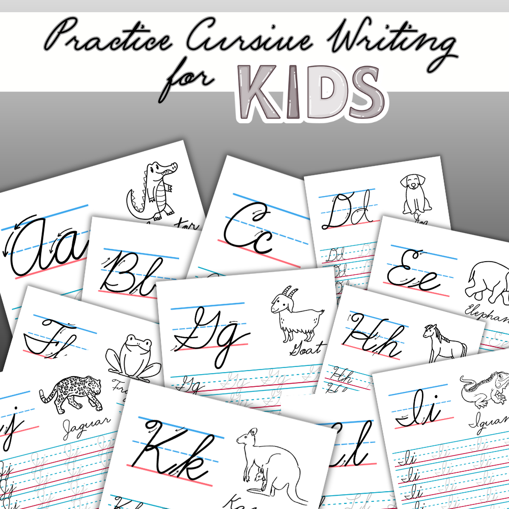 Cursive Printable Writing Practice for Kids - Black & White