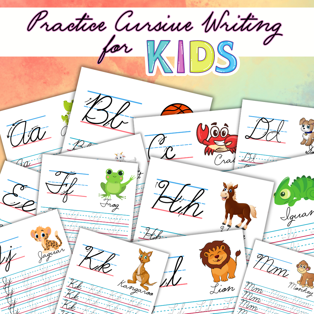 Cursive Printable Writing Practice for Kids - Colorful