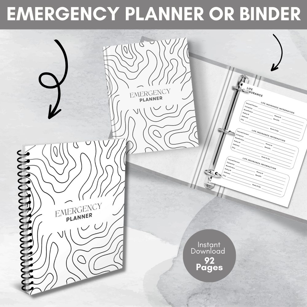 Emergency Printable Planner - Black & White