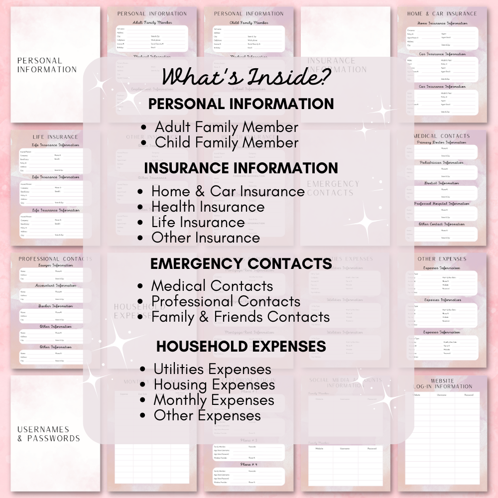 Emergency Printable Planner - Pink