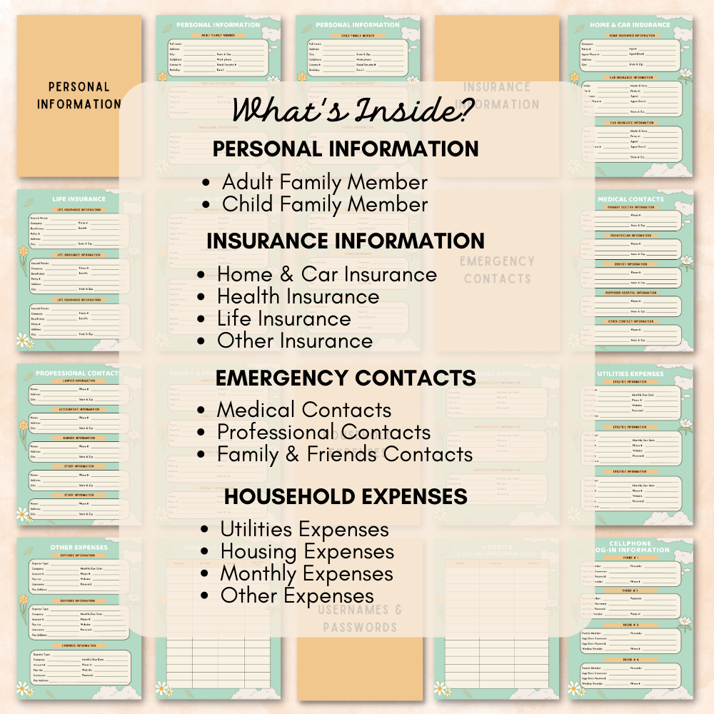 Emergency Printable Planner - Orange & Green