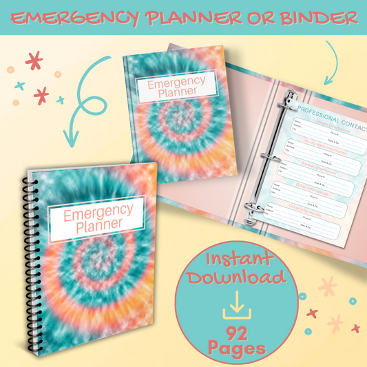 Emergency Printable Planner - Tie Dye